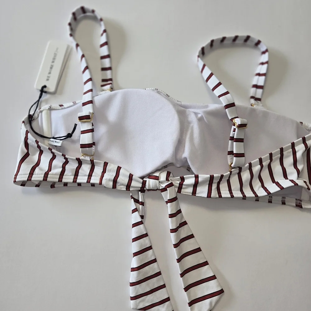 We WoreWhat Rosy Tie-Back Pinstripe Bikini Top Size: L Orange Red